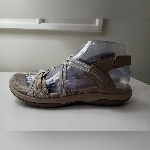 Skechers Women's Memory Foam Sandals Strappy Stretch Cushion Comfort Taupe 8 - Picture 7 of 10